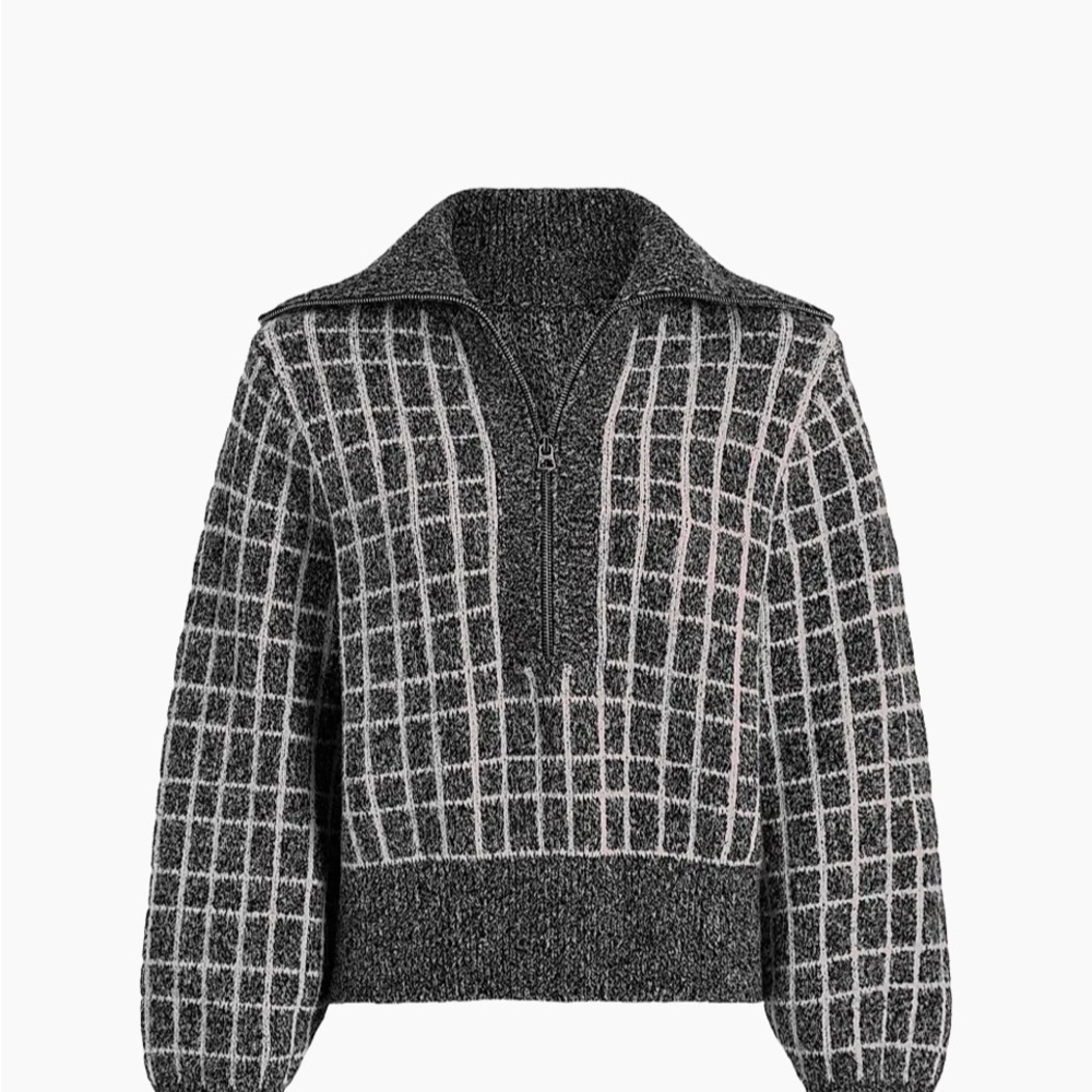 New Varley Furley Plaid Half-Zip Sweater M